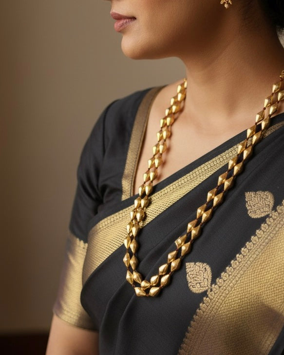 Two Line Gold Dholki Necklace